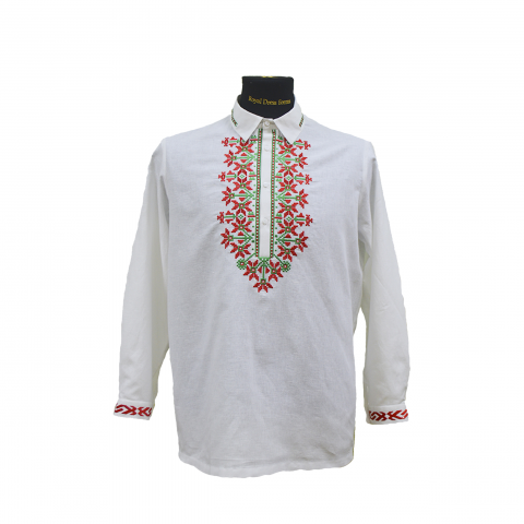 Сорочка верхняя мужская сувенирная с вышивкой красно-зеленые цветы