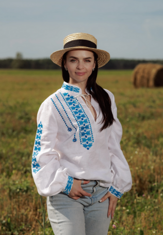 Блуза женская сувенирная с вышивкой "Васильковая №1